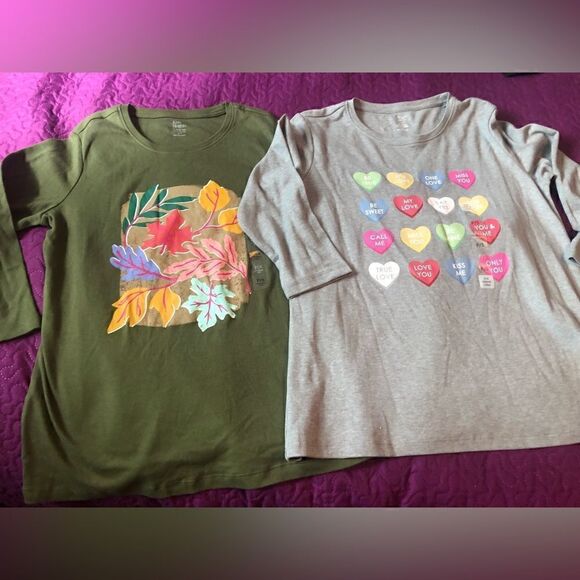 Set of 2 Kim Rodgers size small 3/4 sleeve crew neck shirts - new - Picture 1 of 7